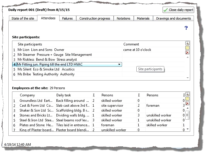 Access company list data in the Site Journal Construction Diary